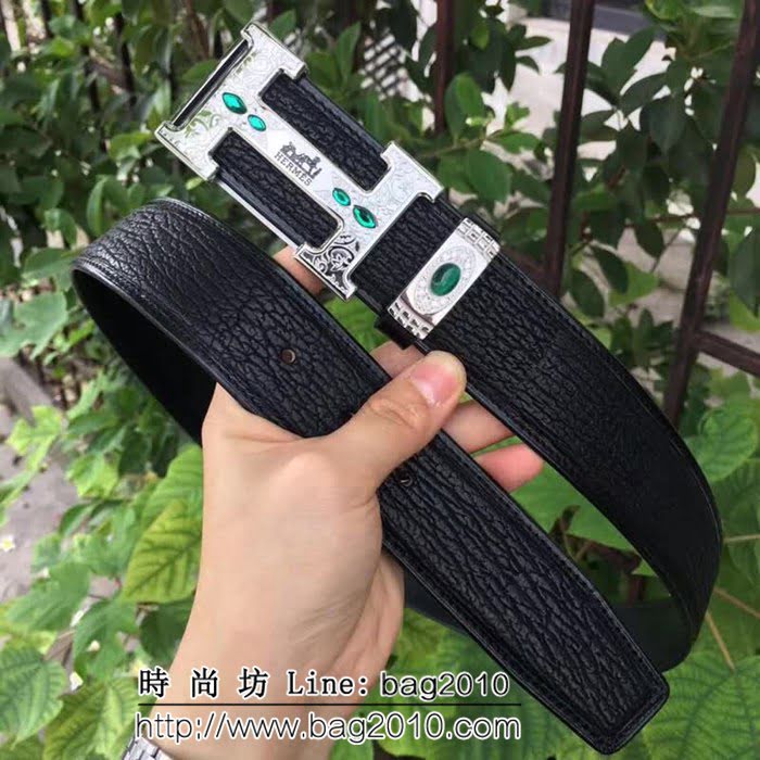 愛馬仕HERMES 太平洋深海鯊魚皮 斯里蘭卡鑲鑽貓眼石高端男士皮帶 HHG1374